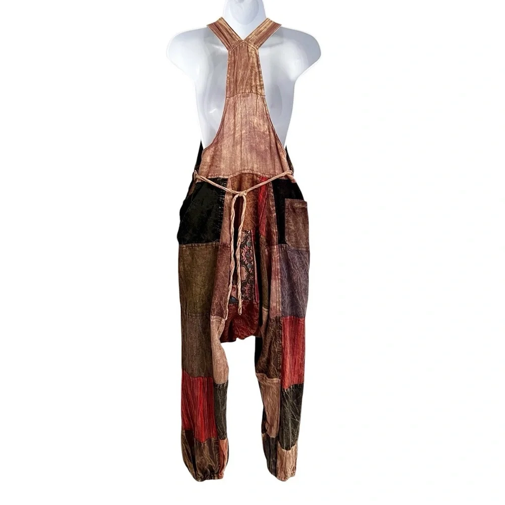 Bohemian Hippy Patchwork Jumpsuit Nepal Multi Fabric Harem Pant Baggy Fit Large - Picture 5 of 8